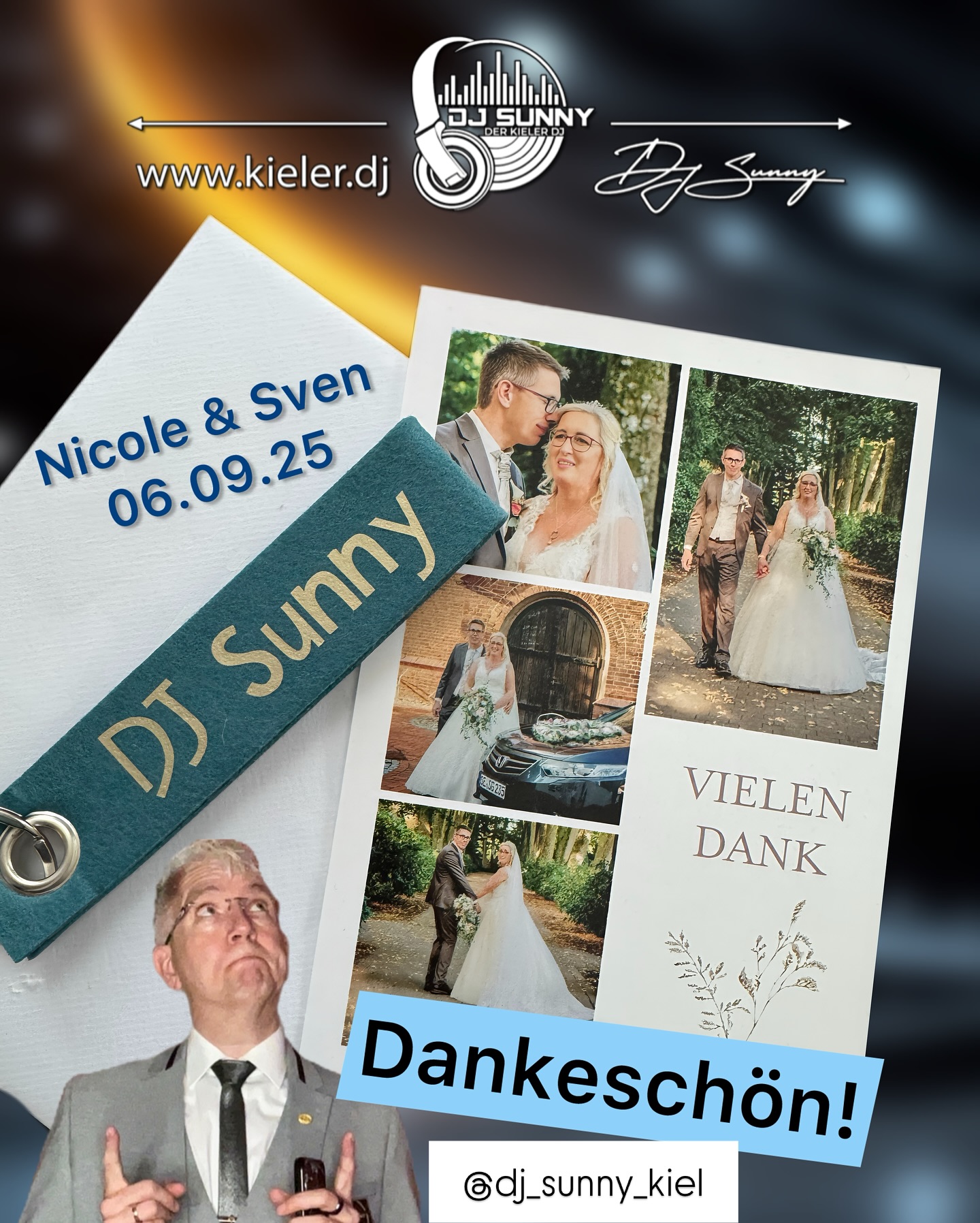 Und noch ein kleines Dankeschön!!
Mit Nicole & Sven und ihren Gästen durfte ich als Hochzeits-DJ ihre Hochzeitsfeier begleiten. Ein tolle Feier und eine tolle Familie! Ich freue mich, dass ich mit dazu beitragen konnte, dass es für die beiden ein solch schöner Tag geworden ist. Gerne wieder!!
Und für das Geschenk ein ganz großes Dankeschön!!!
Der Schlüsselanhänger hat schon seine Bestimmung gefunden! Lagerschlüssel? Wo sind die noch? Ach ja… da ist ja der Schlüsselanhänger!! 😅😆😁
.
Sunny Times - Euer DJ Sunny 
.
.
P.S.: ihr plant eure Feier? Lasst uns doch mal unverbindlich drüber sprechen!
.
.
.
.
.
.
.
.
.
#djsunny #djsunnykiel #hochzeit #kiel #kielerdj #kielerleben #kielerförde #hochzeitsdj #eventdj #hochzeit2026 #hochzeit2027 #hochzeit #rendsburg #neumünster #eckernförde #plön #badsegeberg #heiraten #feiern #geburtstagsfeier #eventdj #sunny #wedding #weddingdj #musikfacharbeiter #sunnytimes #ballroom #ballroomdj #standardtanzen #latein