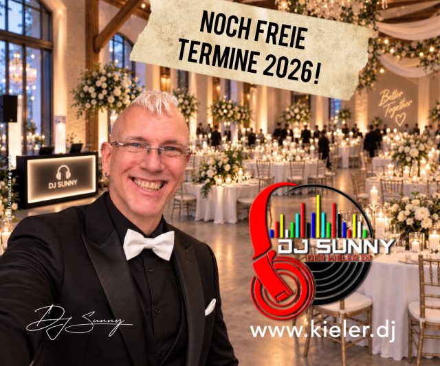 💍 Ihr heiratet noch 2026 und euch fehlt der passende DJ? 🎧❤️
Dann könnte euer Termin vielleicht noch dabei sein!

Eure Hochzeit verdient mehr als einfach nur eine gute Playlist. Sie verdient die richtige Musik im richtigen Moment – und eine Party, bei der irgendwann wirklich alle Generationen gemeinsam auf der Tanzfläche stehen. 💃🕺
Genau das liebe ich an Hochzeiten. ❤️

Als DJ Sunny – Der Kieler DJ begleite ich euch persönlich von der Planung bis zur letzten Runde auf der Tanzfläche. Eure Musikwünsche, eure Gäste und vor allem euer Geschmack bestimmen den Abend – nicht irgendeine Standard-Playlist.

✨ Persönliche Vorbereitung
🎶 Musikwünsche ausdrücklich erwünscht
💃 Musik für Jung & Alt
🎤 Moderation nach euren Wünschen
🔊 Professionelle Ton- & Lichttechnik
🥳 Und jede Menge Erfahrung für eine richtig gute Hochzeitsparty

📅 Für 2026 habe ich noch einige Termine frei.

Schickt mir einfach euer Hochzeitsdatum + eure Location per Nachricht und ich sage euch direkt, ob euer Termin noch verfügbar ist.
👉 www.kieler.dj

DJ Sunny – Der Kieler DJ
Eure Hochzeit. Eure Musik. Eure Party. ❤️🎧

#HochzeitsDJKiel #HochzeitKiel #HochzeitsDJ #HochzeitSchleswigHolstein #hochzeitsfeier