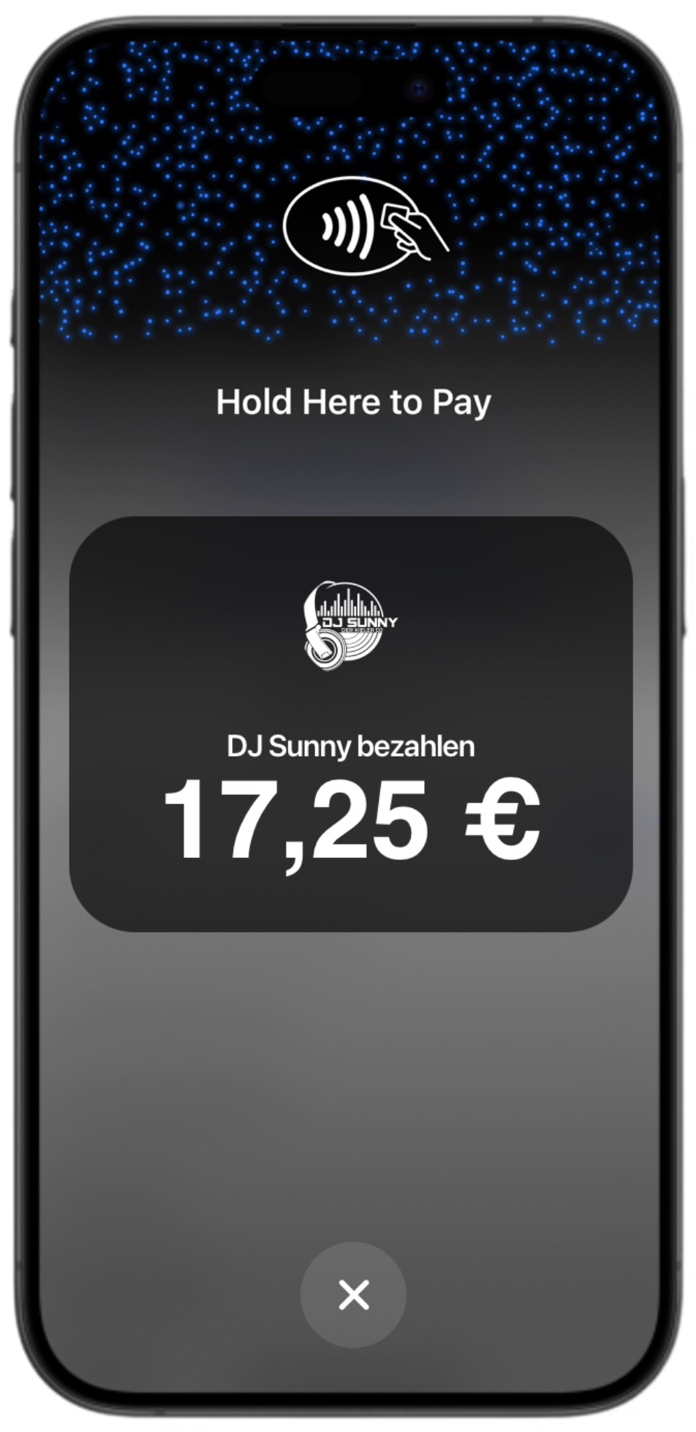 Beispiel einer kontaktlosen Zahlung bei DJ Sunny auf dem Smartphone